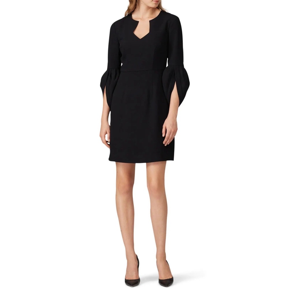 Trina Turk Covelo Dress Black Size 12 Balloon Sleeve V-Neck $258 Retail